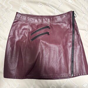 Express Burgundy Faux Leather Asymmetrical Zipper Skirt